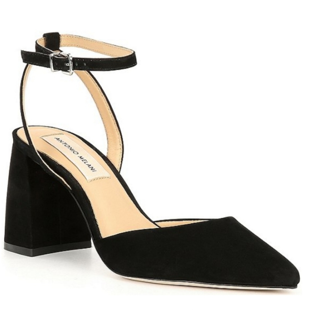 Antonio Melani Nude Suede Pointed Toe Block Heel Strap Pumps Women's Size 9M - Picture 2 of 14